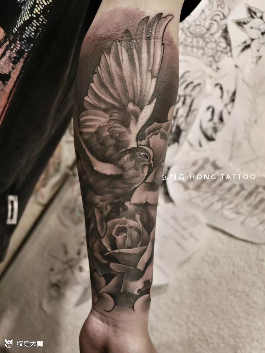 写实和平鸽_纹身图案手稿图片_弘明的纹身作品集