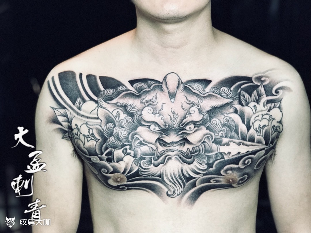 唐狮花胸,_纹身图案手稿图片_大孟的纹身作品集