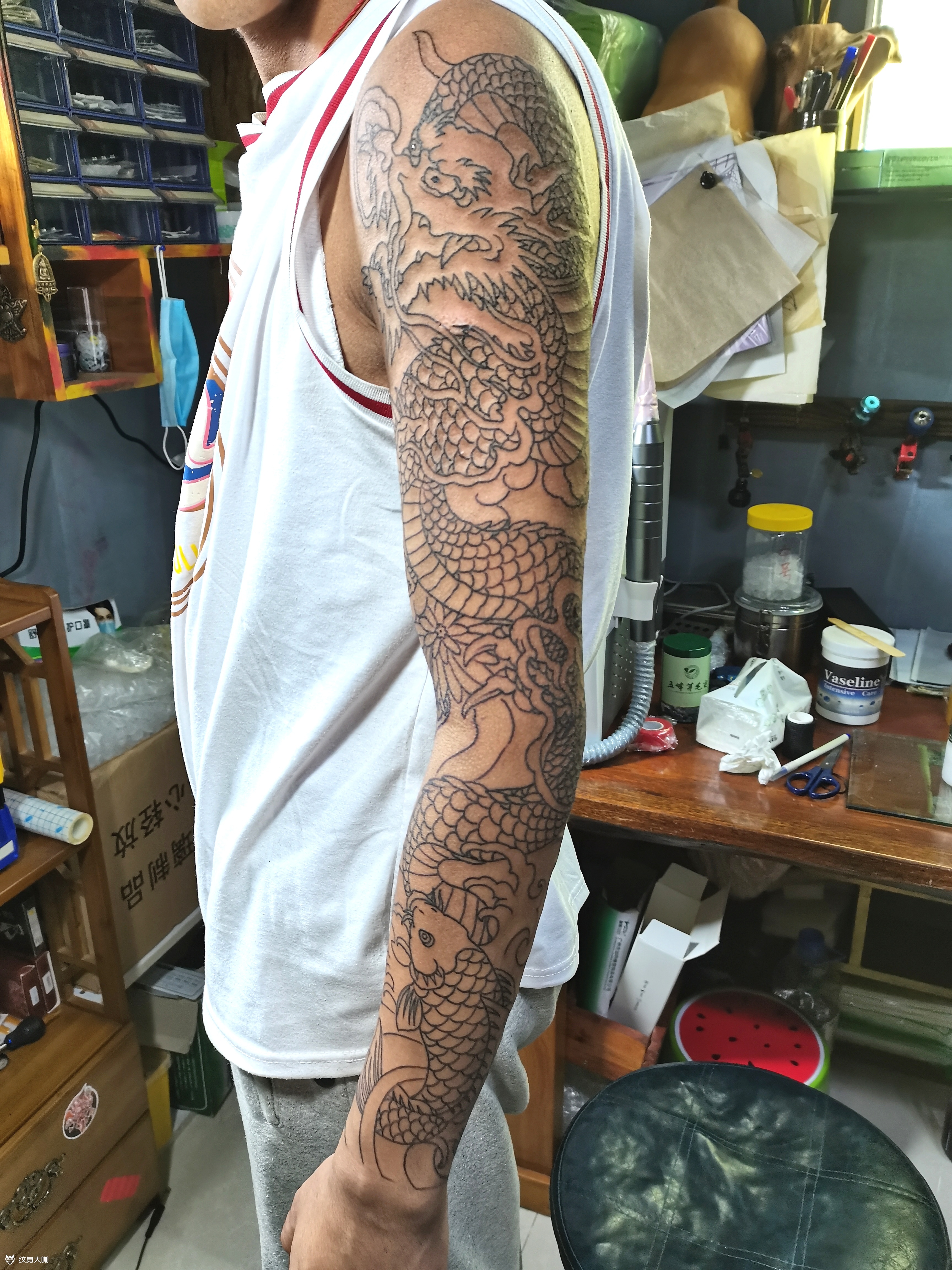 日式龙花臂_纹身图案手稿图片_diaolong刺客的纹身作品集