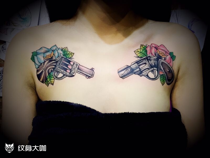 school手枪_纹身图案手稿图片_金子的纹身作品集