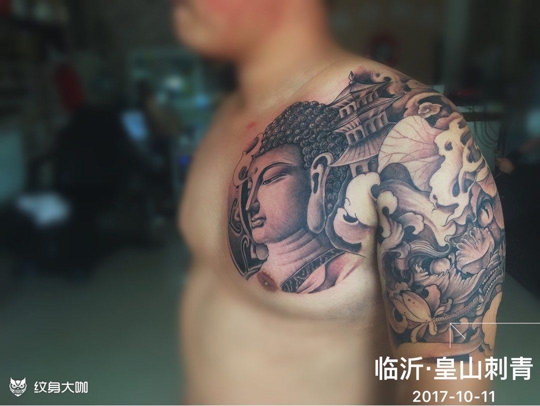 佛像福狮半甲_纹身图案手稿图片_明皓的纹身作品集