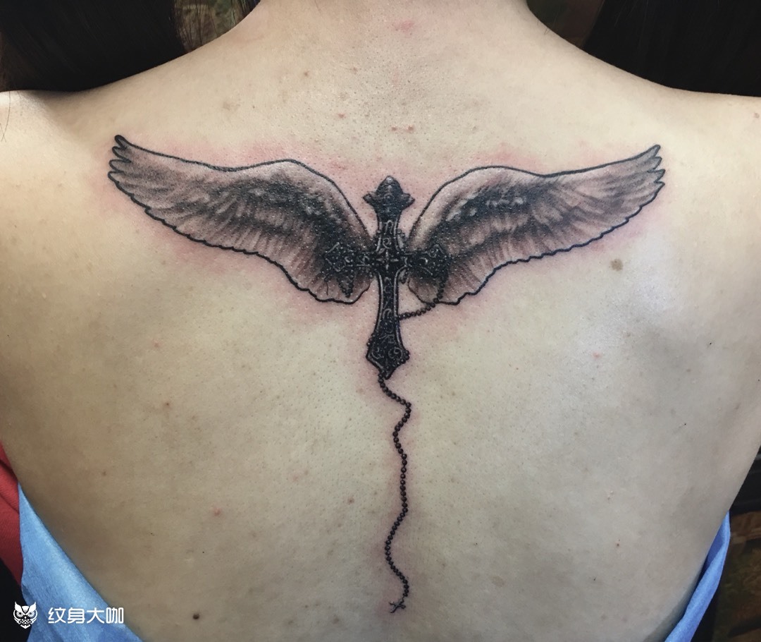 天使翅膀十字架_纹身图案手稿图片_叶超的纹身作品集
