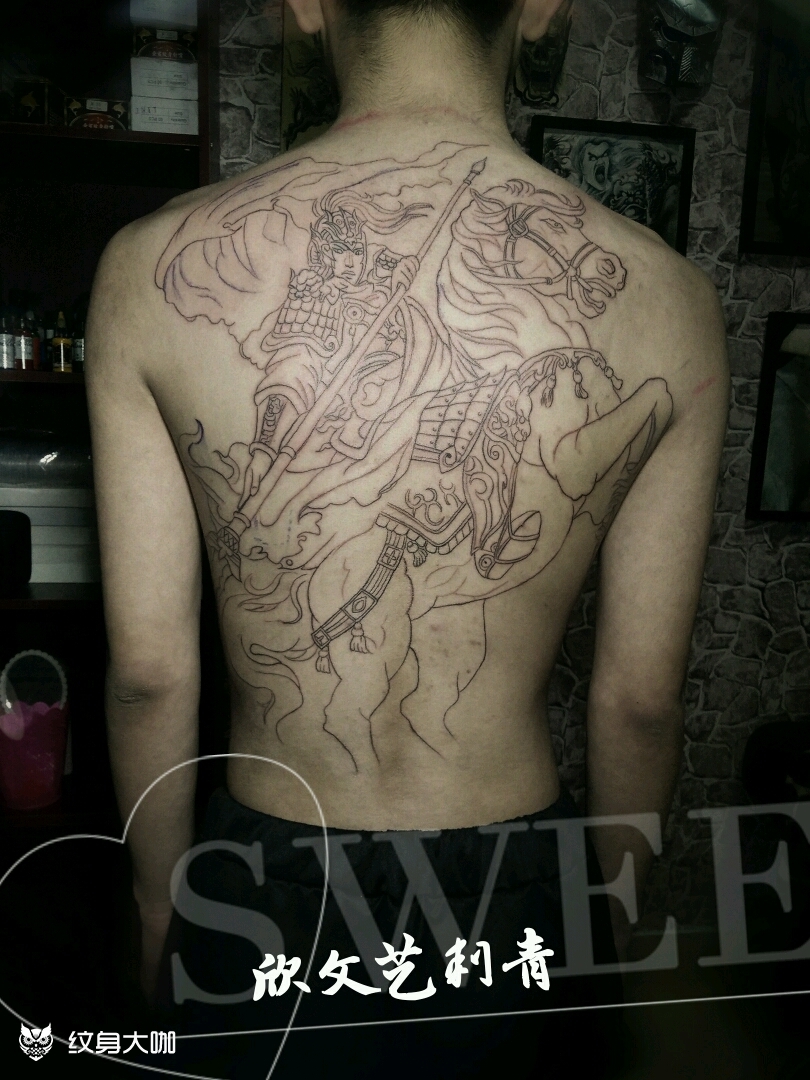 满背赵子龙(线条完成)_纹身图案手稿图片_高辛的纹身作品集