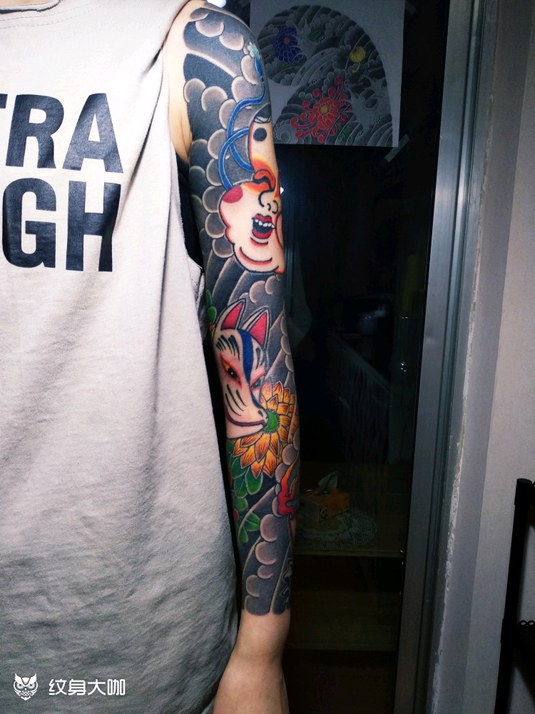 能面花臂_纹身图案手稿图片_雕涅的纹身作品集