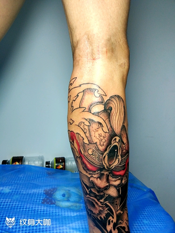 鬼武士遮盖包小腿,未完待续._纹身图案手稿图片_白的纹身作品集