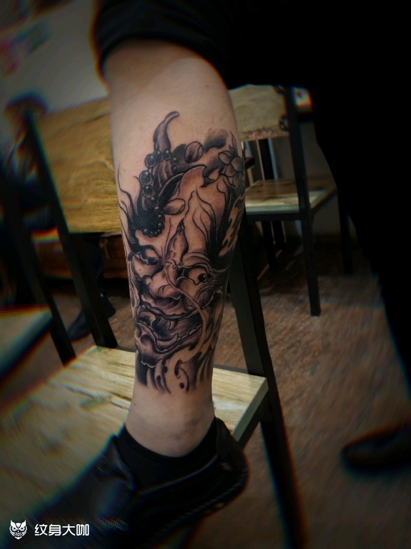 小腿般若 一次性完成_纹身图案手稿图片_无穷雕的纹身作品集