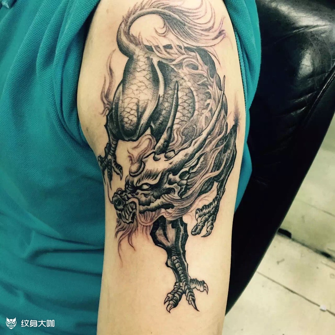 招财麒麟_纹身图案手稿图片_啊威的纹身作品集