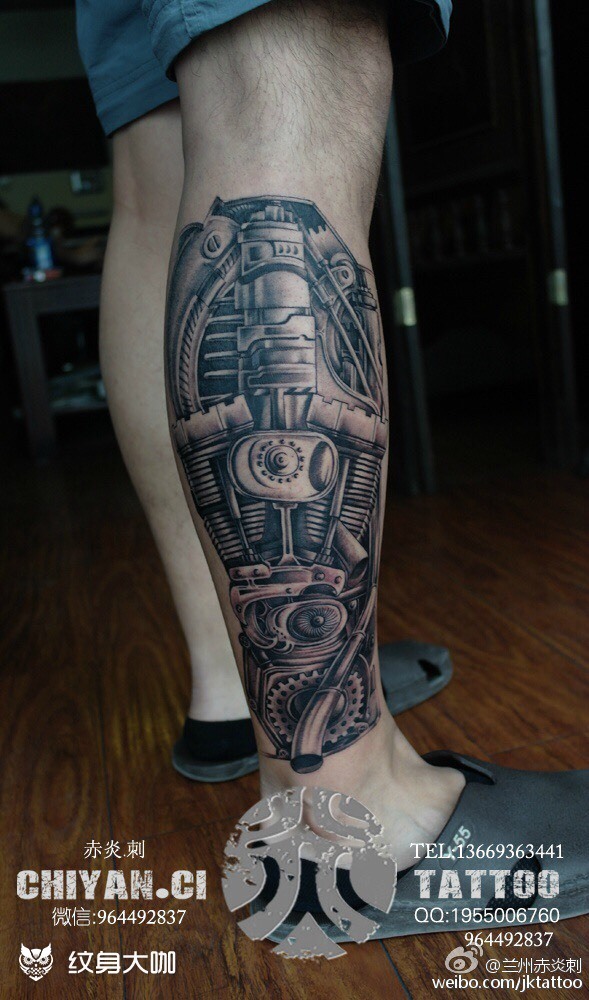 机械小腿,完成一侧_纹身图案手稿图片_靳凯的纹身作品集