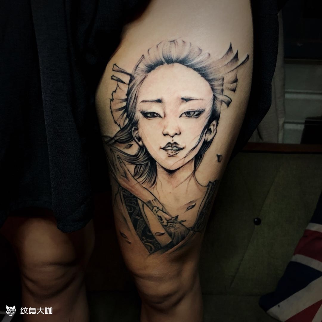 大腿艺妓_纹身图案手稿图片_md_tattoo的纹身作品集