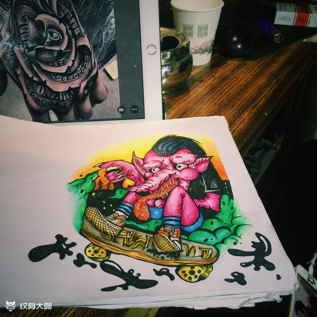 滑板鬼怪手稿_纹身图案手稿图片_安妮的纹身作品集