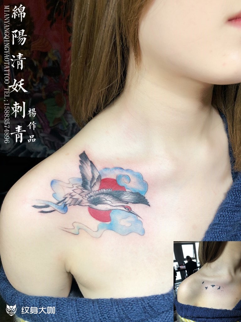 仙鹤_纹身图案手稿图片_李中杨的纹身作品集