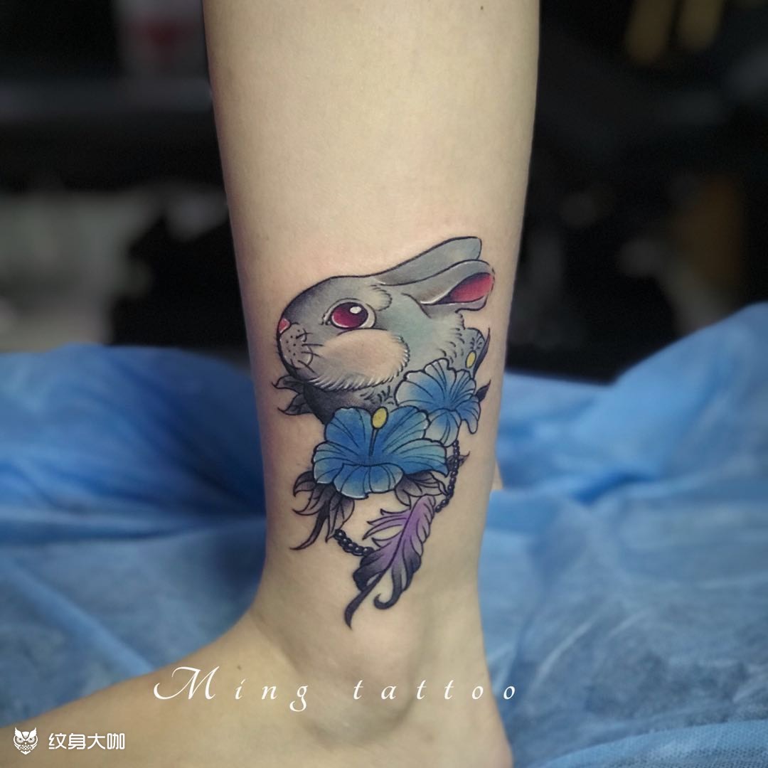 小兔子遮盖字母_纹身图案手稿图片_康培民的纹身作品集