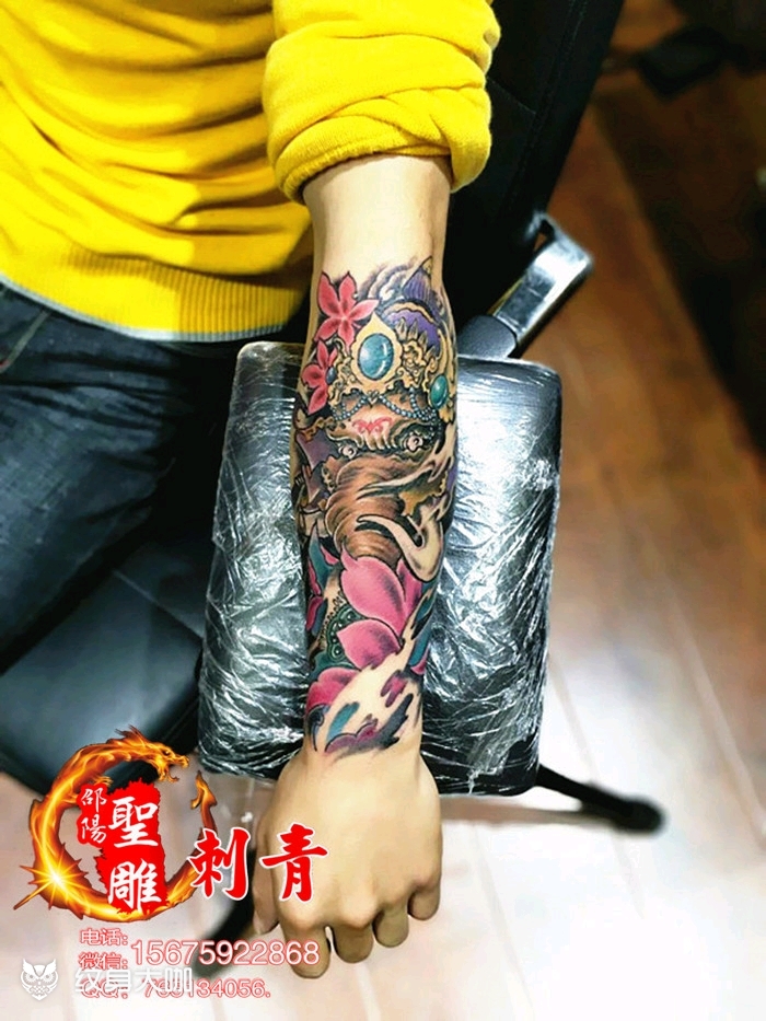 象神花臂_纹身图案手稿图片_邵 阳圣雕刺 青的纹身作品集