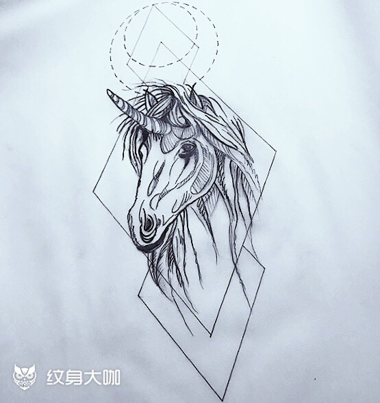 原创稿-独角兽_纹身图案手稿图片_禾萌的纹身作品集
