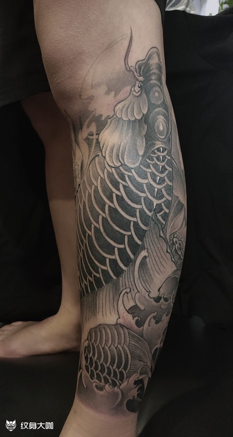 小腿包鲤鱼莲花喜欢意境美,不_纹身吧社区 - 纹身大咖