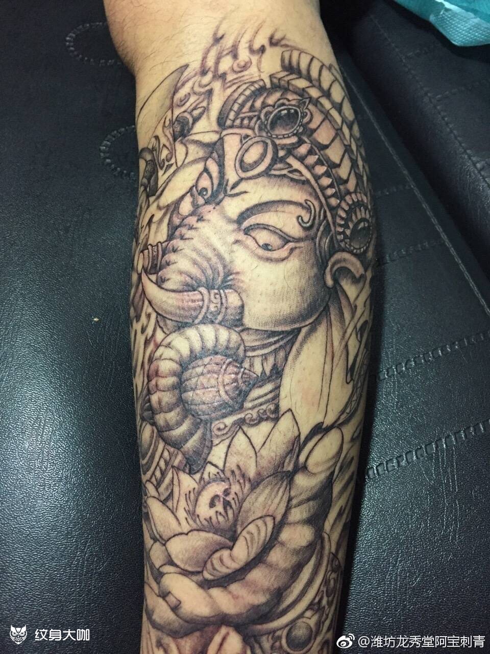 小腿象神纹身_纹身图案手稿图片_阿宝的纹身作品集