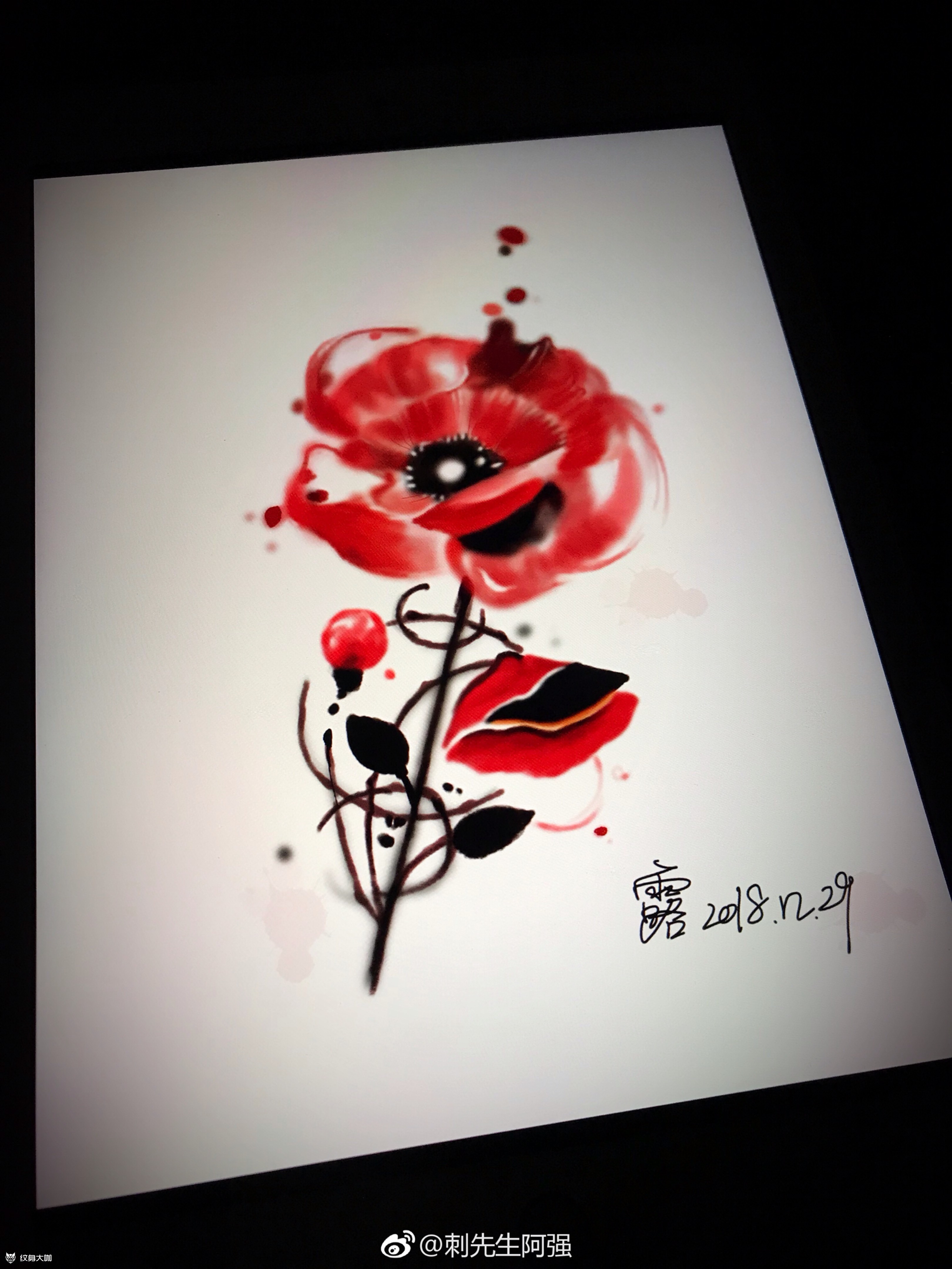 罂粟花_纹身图案手稿图片_阿强的纹身作品集