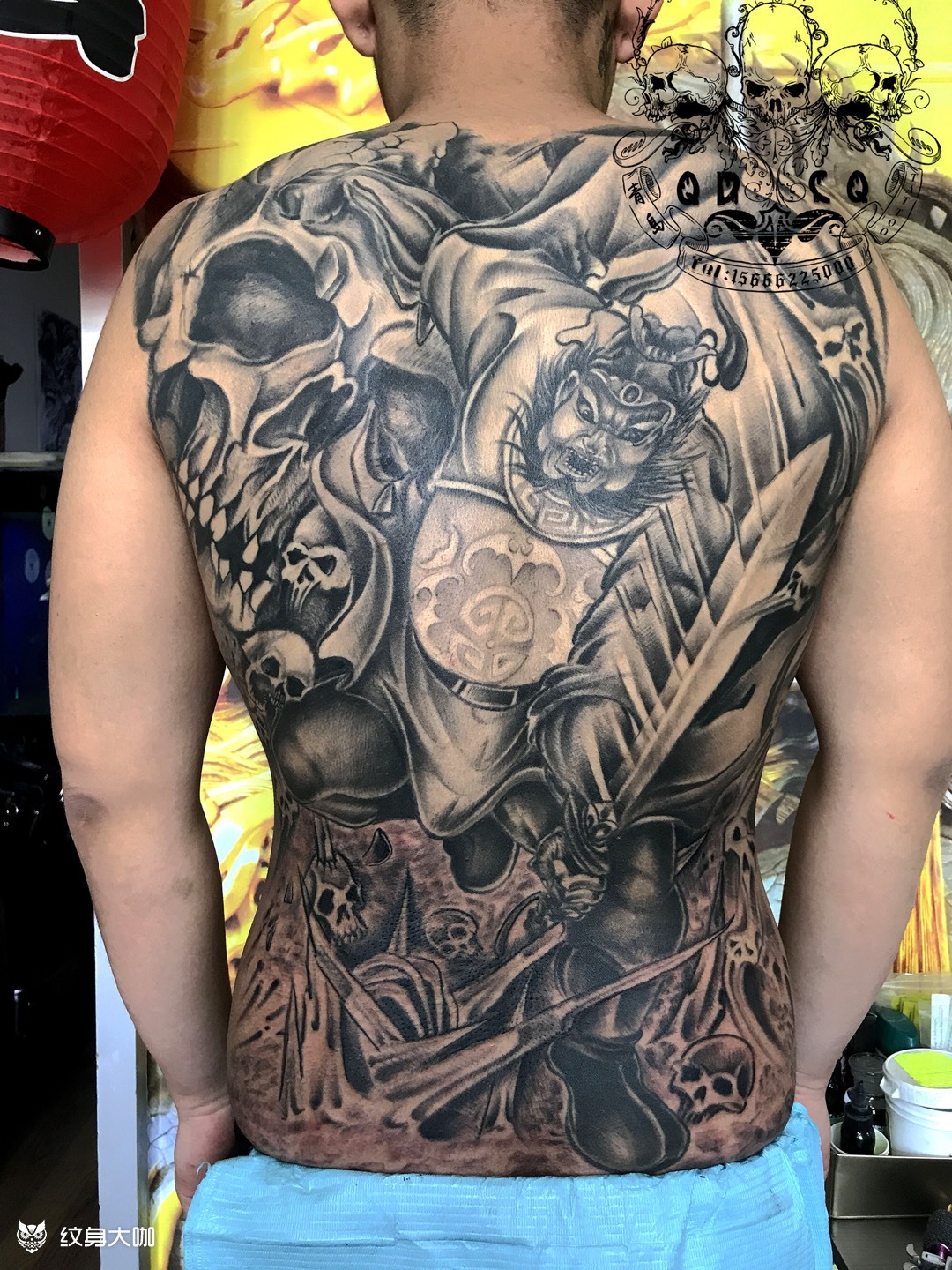 满背钟馗_纹身图案手稿图片_胶东巳雕的纹身作品集