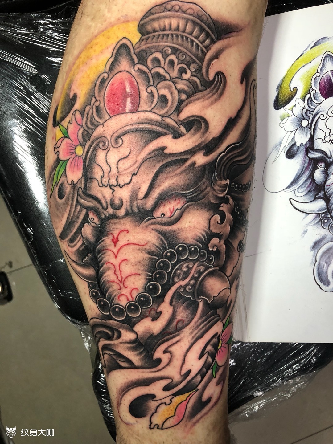 象神包腿_纹身图案手稿图片_邢警的纹身作品集