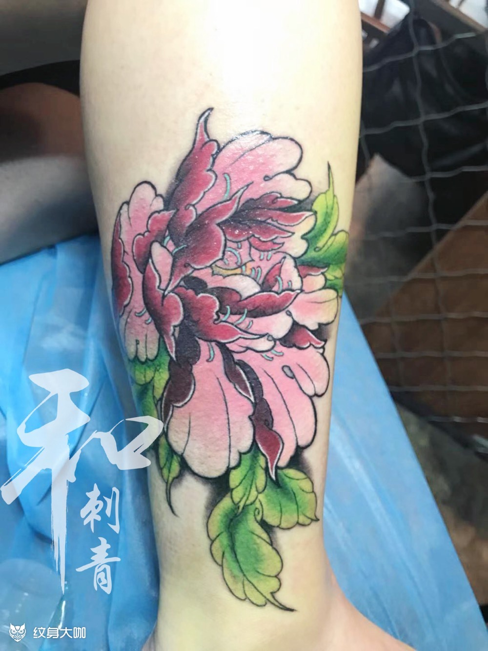 小腿牡丹_纹身图案手稿图片_铭刻.蒙的纹身作品集