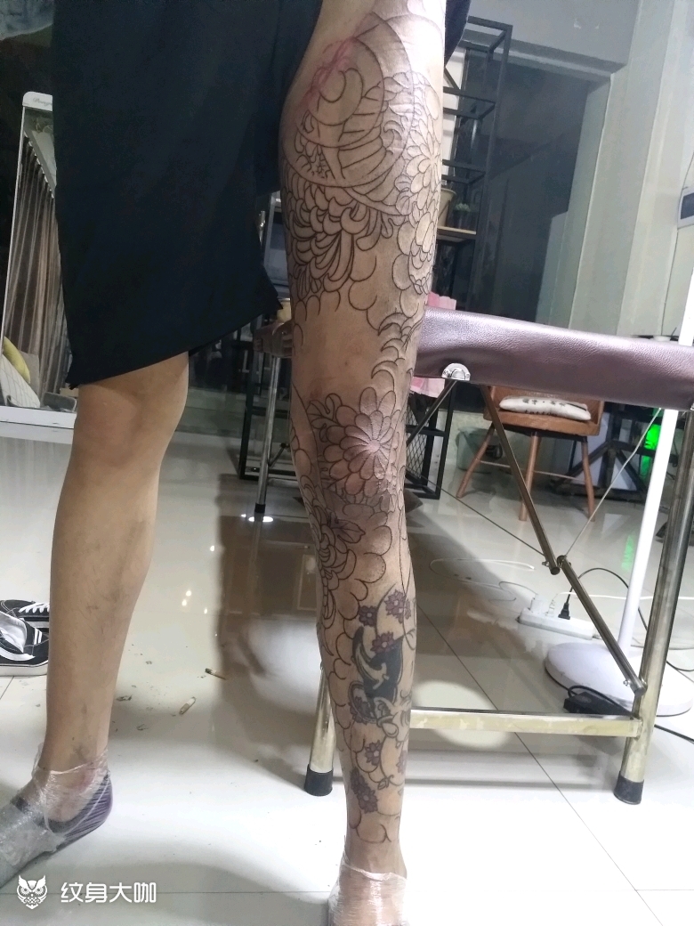 花腿(未完成)_纹身图案手稿图片_大宝的纹身作品集