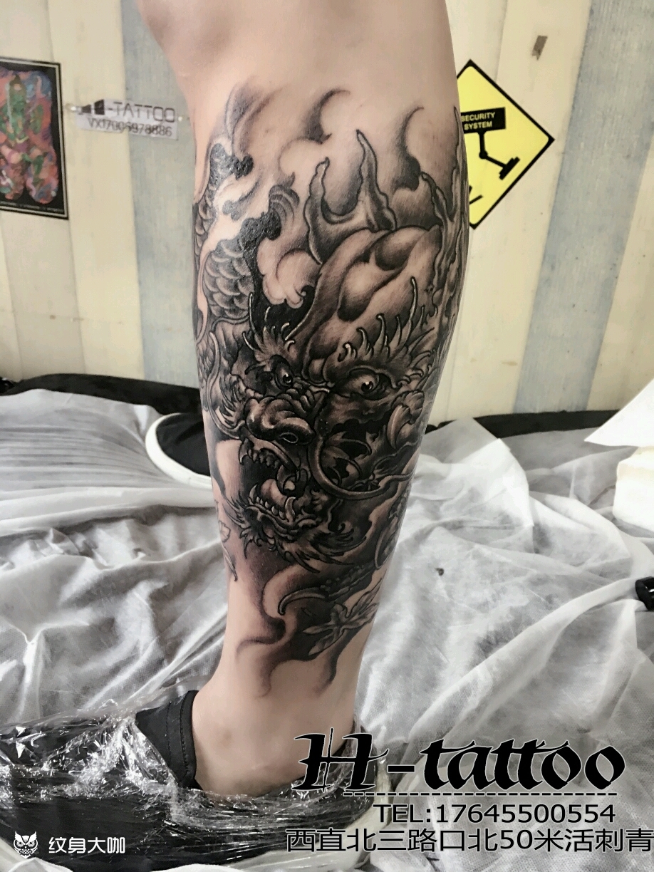 小腿 龙头_纹身图案手稿图片_朱鹏飞的纹身作品集