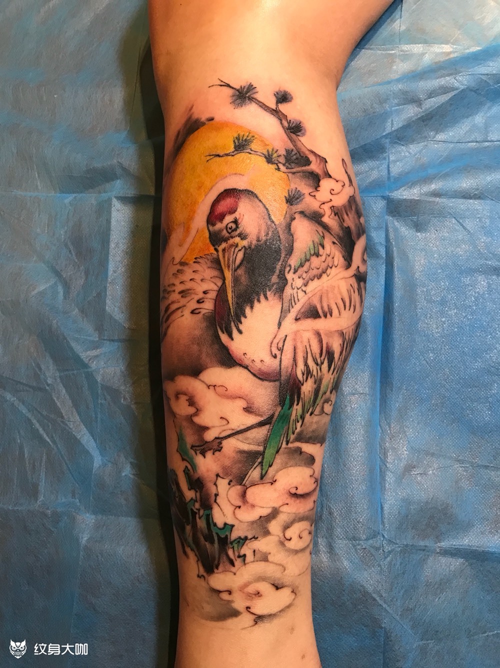 小腿仙鹤,_纹身图案手稿图片_烟鬼的纹身作品集