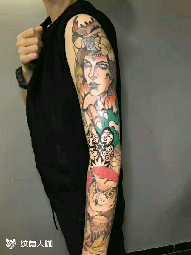 欧美彩色花臂_纹身图案手稿图片_华华的纹身作品集
