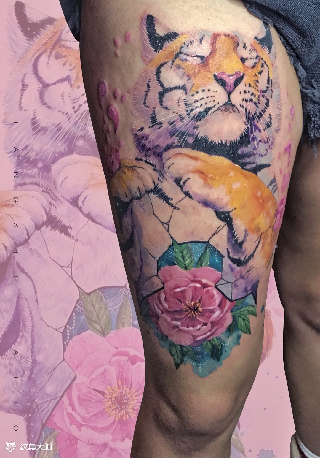 浪势刺青文化出品 by:叨叨老师 心有猛虎,细嗅蔷薇_纹身图案手稿图片