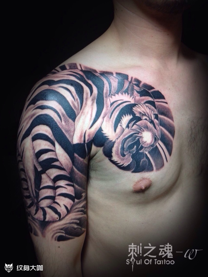 半甲老虎_纹身图案手稿图片_小未的纹身作品集