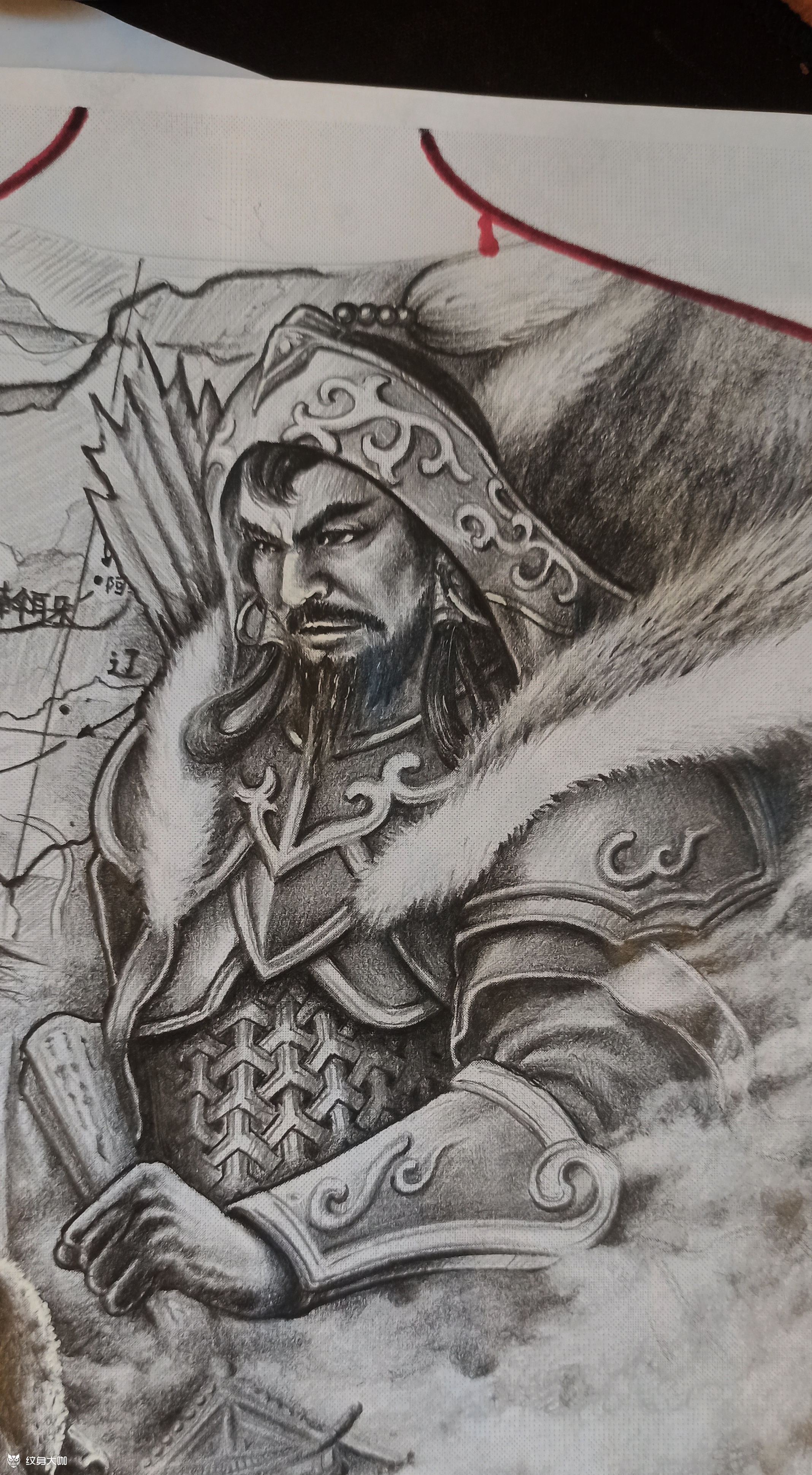 满背成吉思汗征战图_纹身图案手稿图片_巴依的纹身作品集