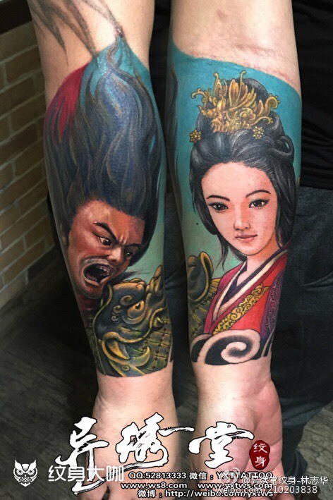 吕布与貂蝉_纹身图案手稿图片_林志华的纹身作品集
