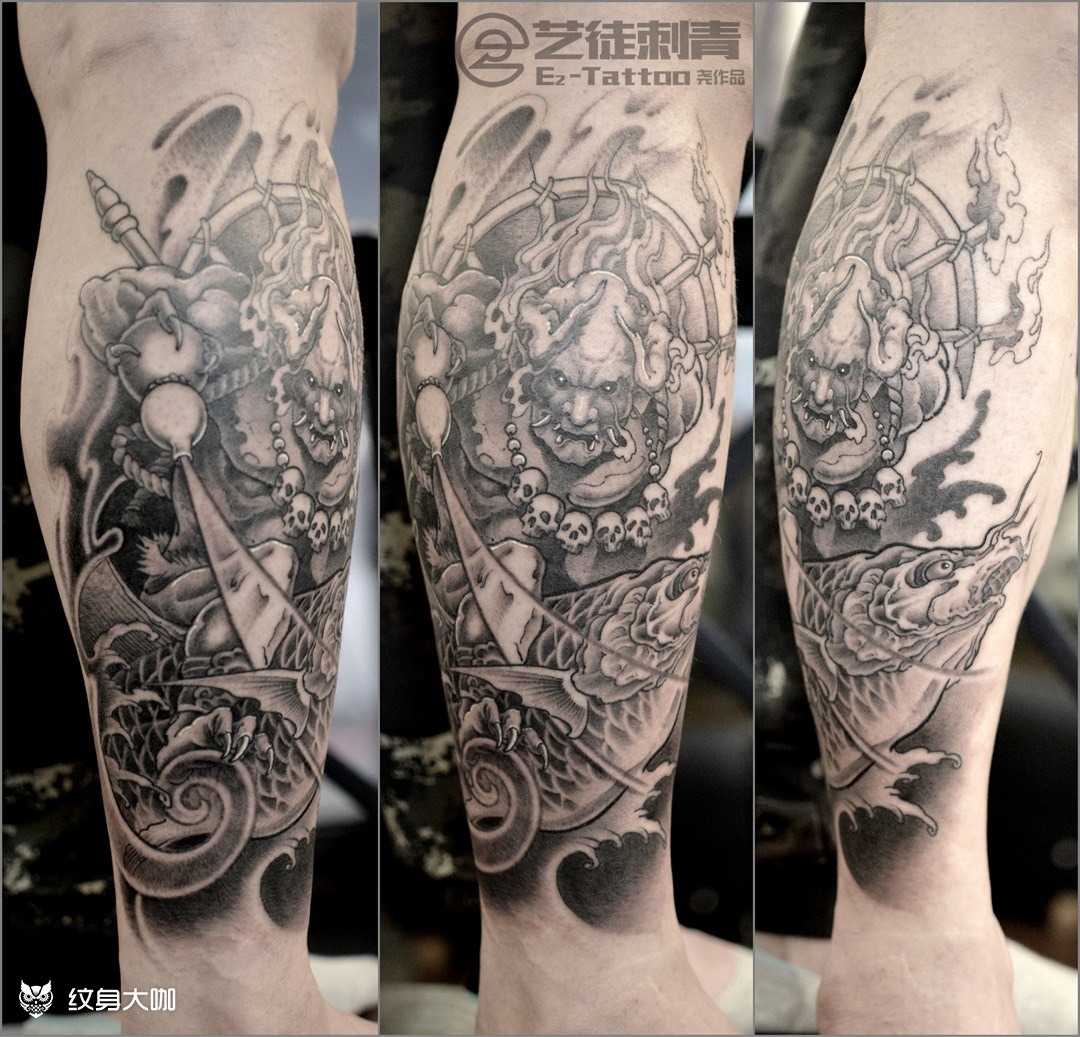 夜叉半包小腿_纹身图案手稿图片_崔峣的纹身作品集