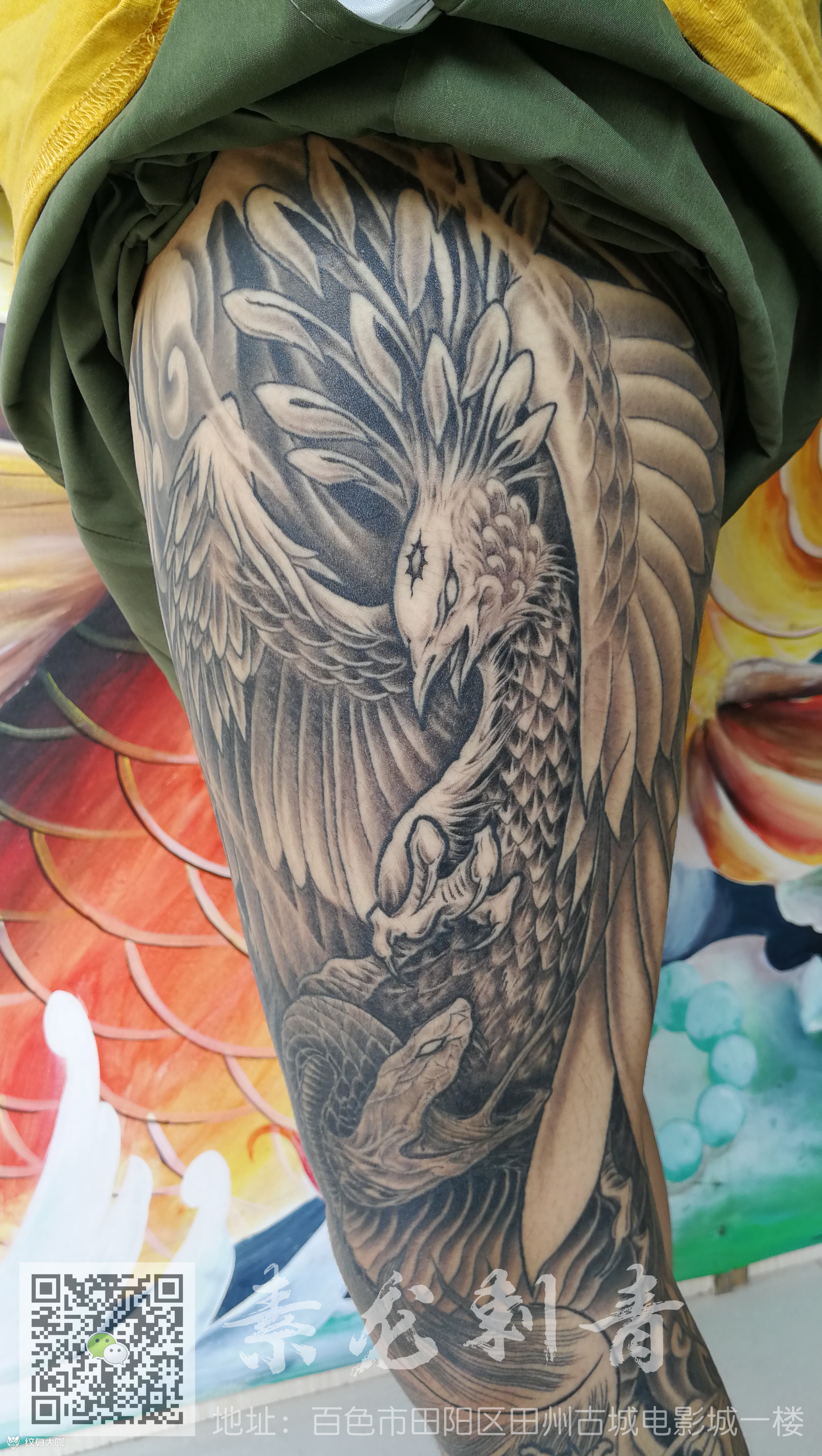 凤凰花腿恢复好_纹身图案手稿图片_陆师傅的纹身作品集