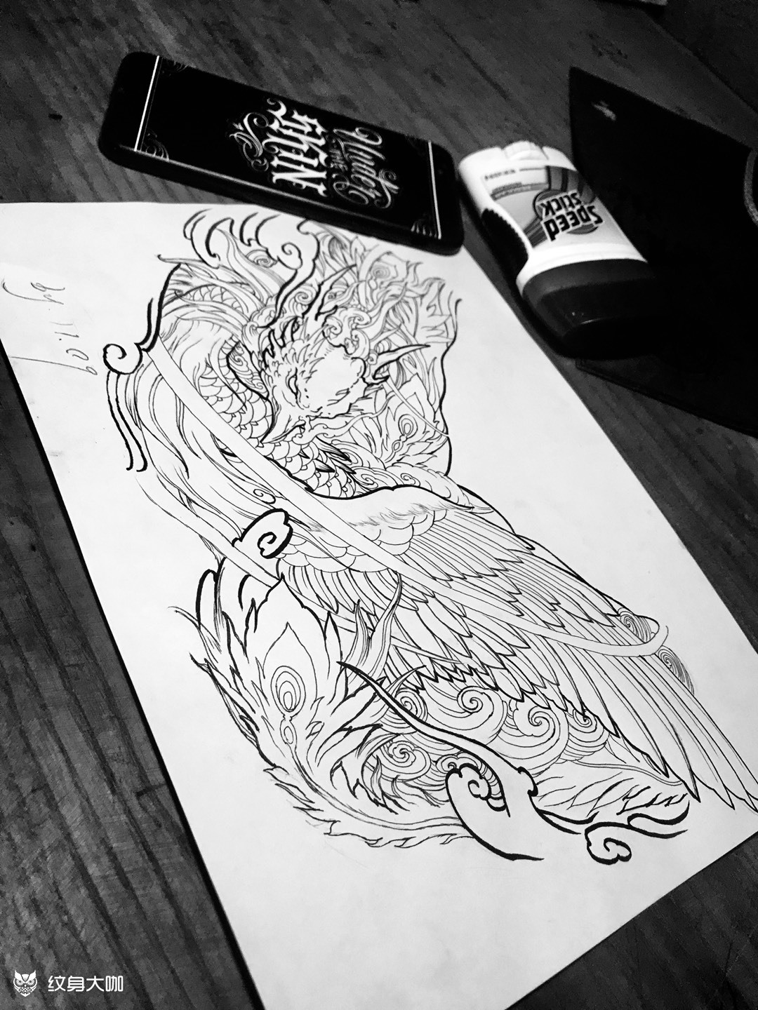 凤凰花胸_纹身图案手稿图片_龙歧神乐的纹身作品集