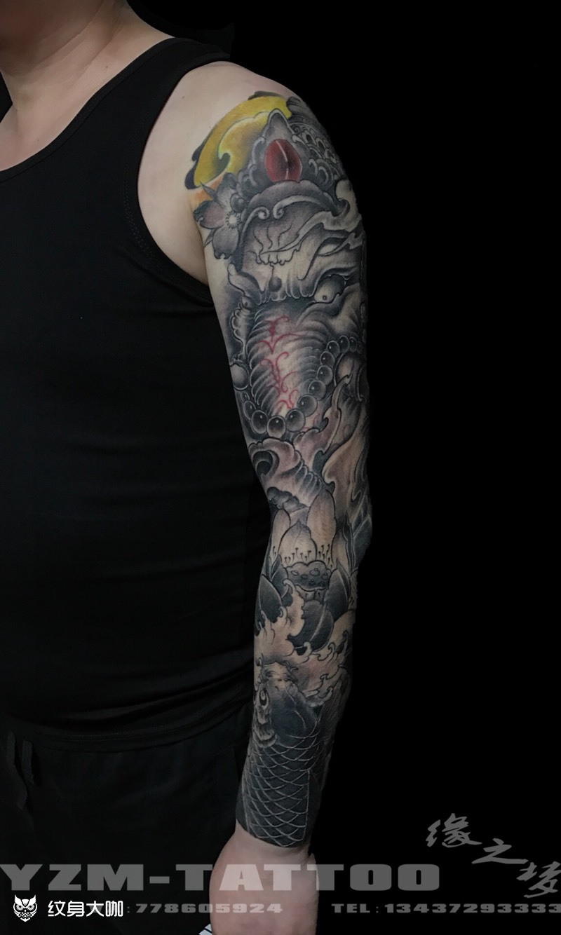 象神,鲤鱼,花臂!_纹身图案手稿图片_胡梦的纹身作品集