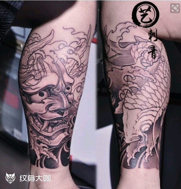 线条包小腿_纹身图案手稿图片_艺青的纹身作品集