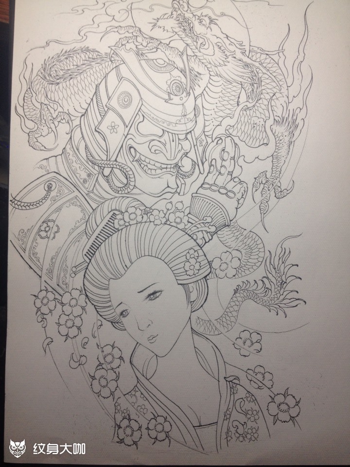 鬼武士艺妓_纹身图案手稿图片_龙哥的纹身作品集