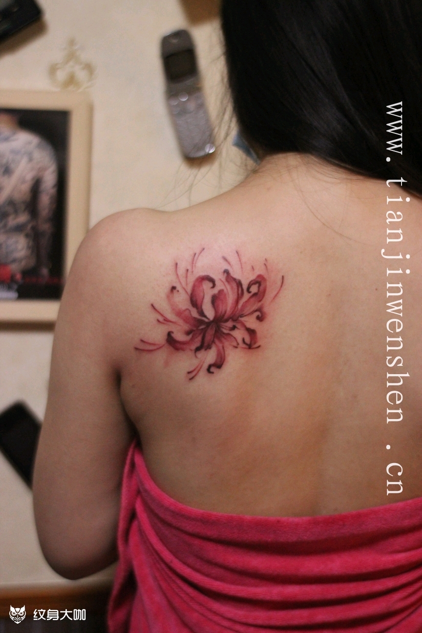 美女肩胛彼岸花_纹身图案手稿图片_老狼的纹身作品集