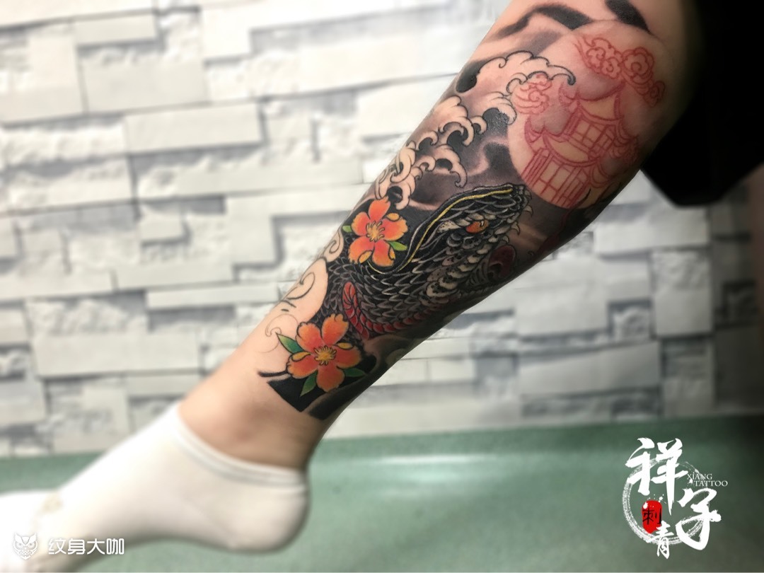 传统包小腿未完_纹身图案手稿图片_祥子的纹身作品集