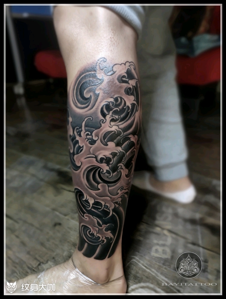 修改浪花腿_纹身图案手稿图片_巴依的纹身作品集