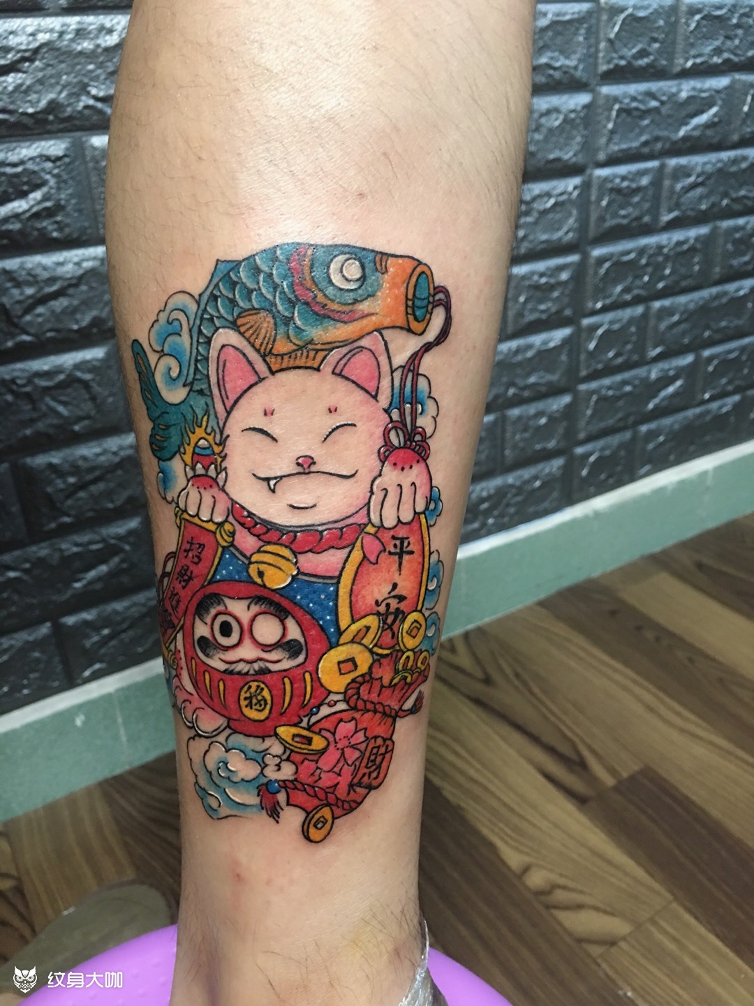 日式招财猫_纹身图案手稿图片_广州伦常的纹身作品集