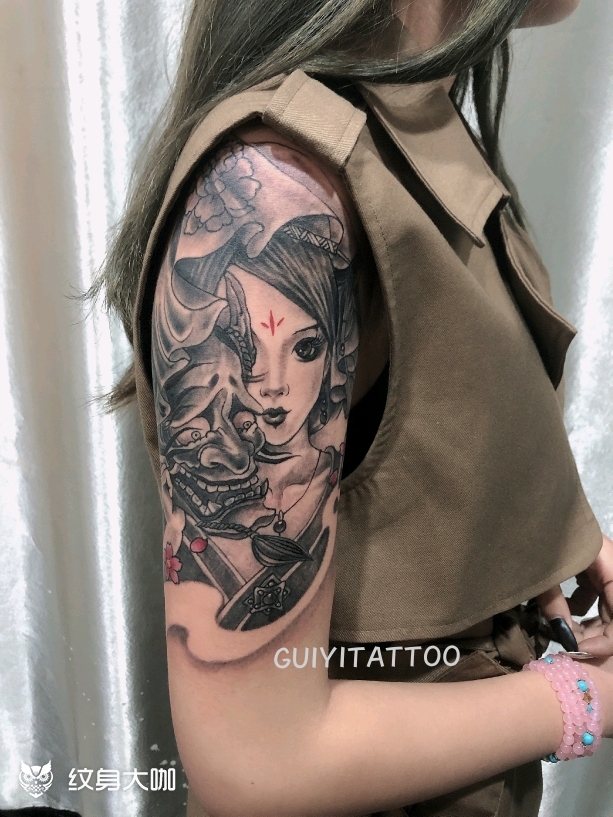 艺妓&面具_纹身图案手稿图片_sanshan的纹身作品集