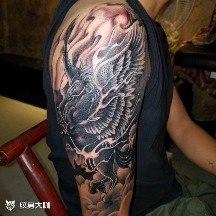 飞马_纹身图案手稿图片_江明的纹身作品集