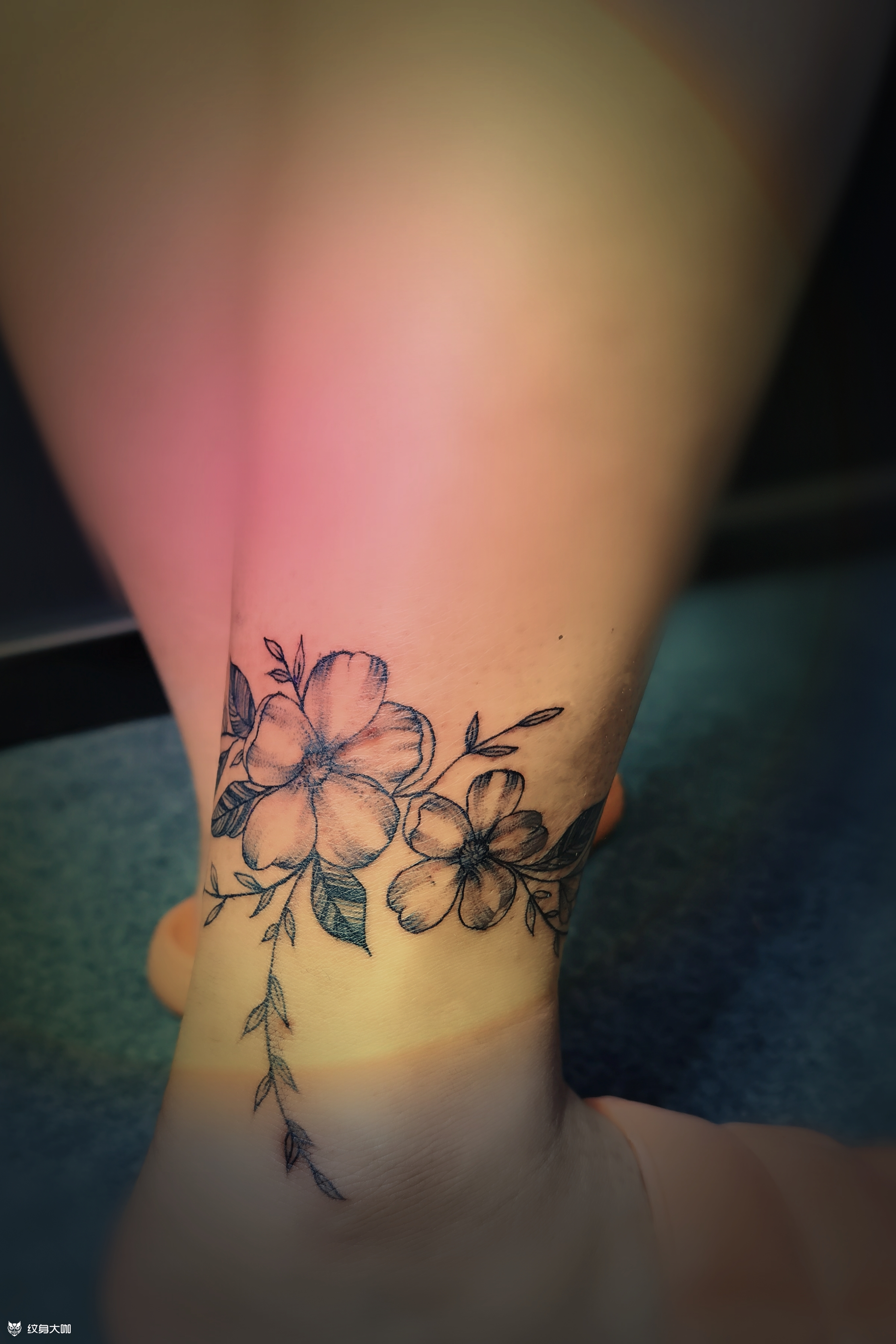 素花脚环_纹身图案手稿图片_小雨的纹身作品集