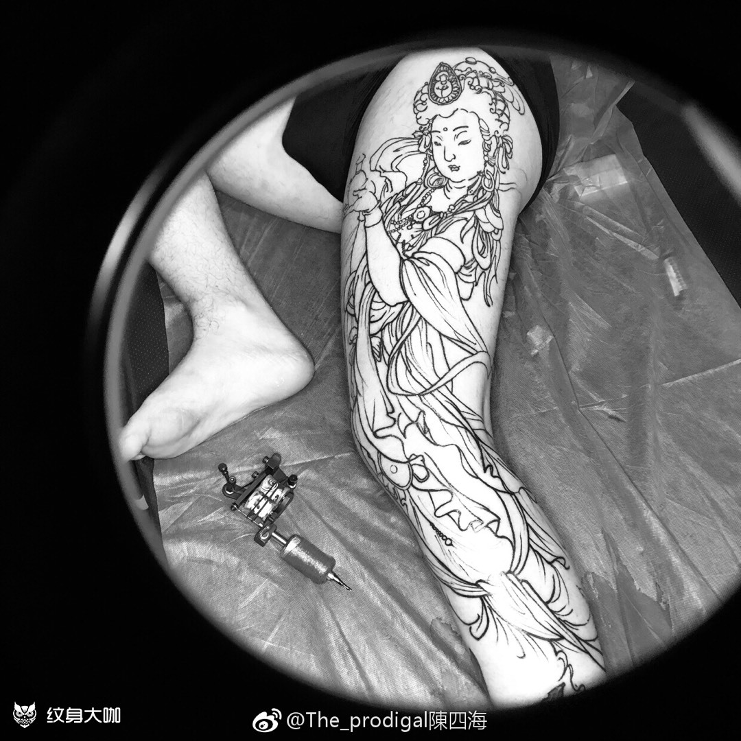 观音花腿_纹身图案手稿图片_铁帽子王的纹身作品集
