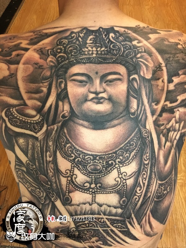文殊菩萨满背纹身_纹身图案手稿图片_永康凌度-岑国强的纹身作品集