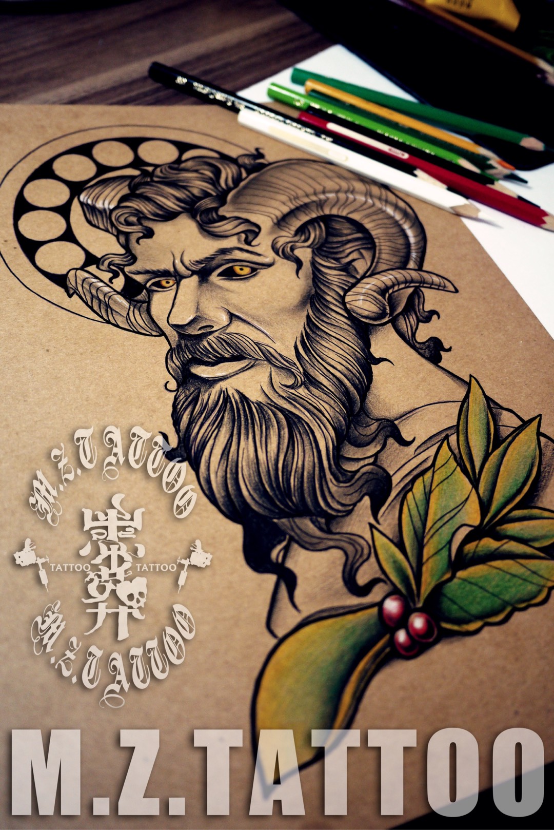 摩羯男_纹身图案手稿图片_陈洋的纹身作品集