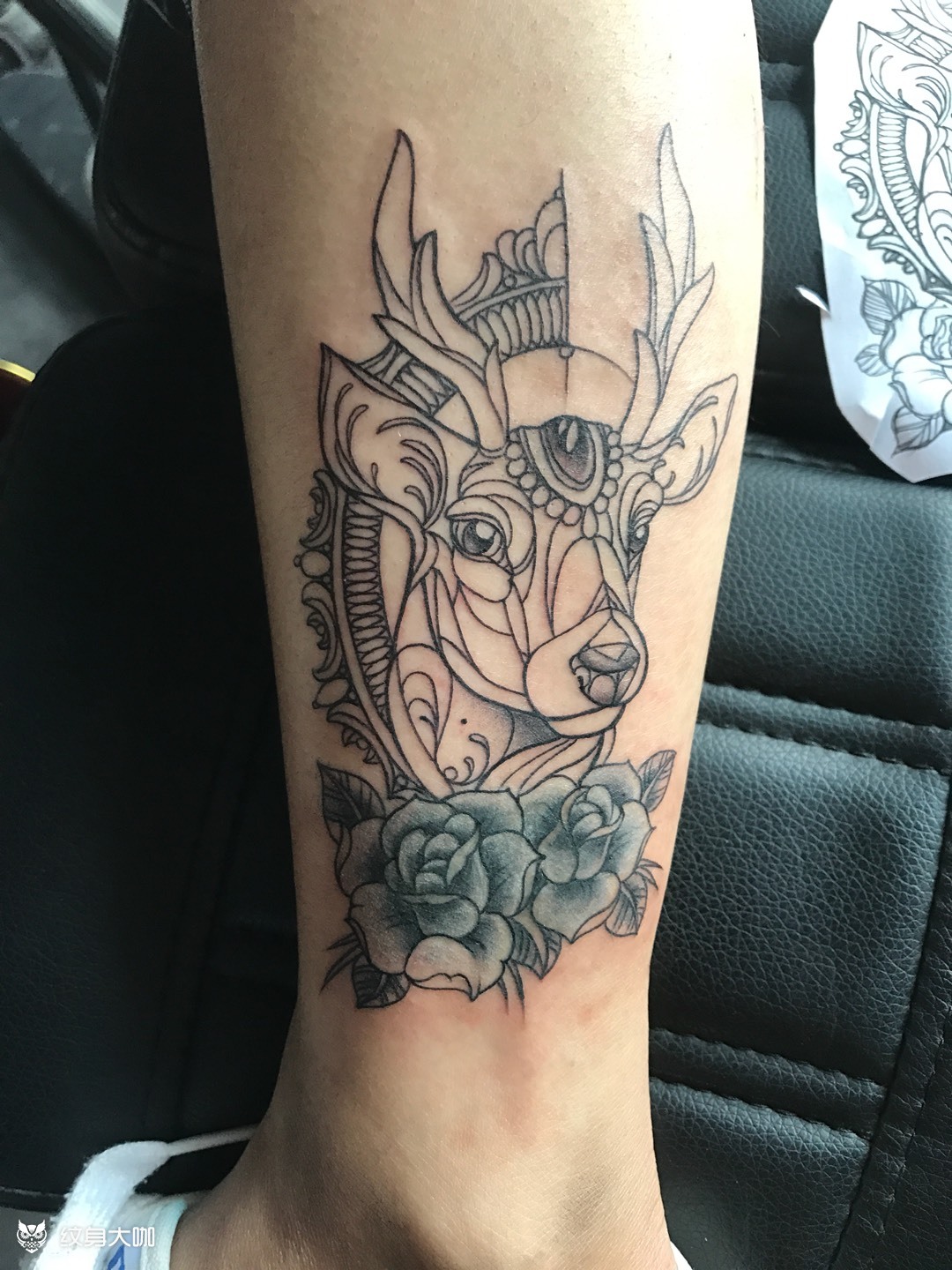 鹿头(脚踝遮盖)_纹身图案手稿图片_奕欢的纹身作品集