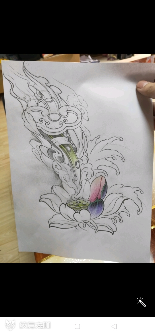 莲花如意_纹身图案手稿图片_黄鸿俊的纹身作品集